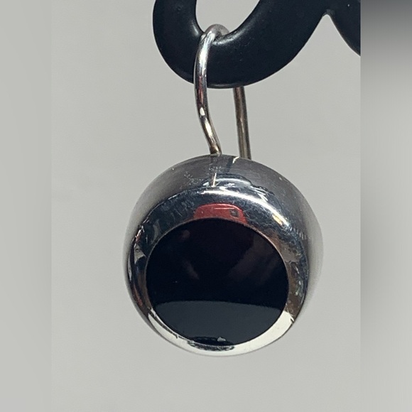 Early Silpada Very Rare Sterling & Chunky Round Onyx Inlaid French Wire Earrings - Picture 8 of 9